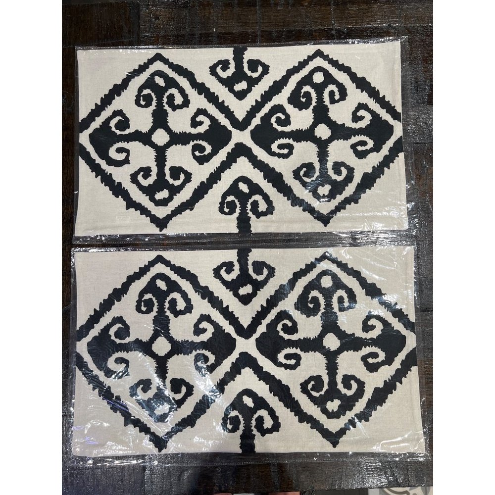 Frog Hill Designs Black Ethnic Iknat Rectangle Pillow Covers Set of 2 NWT